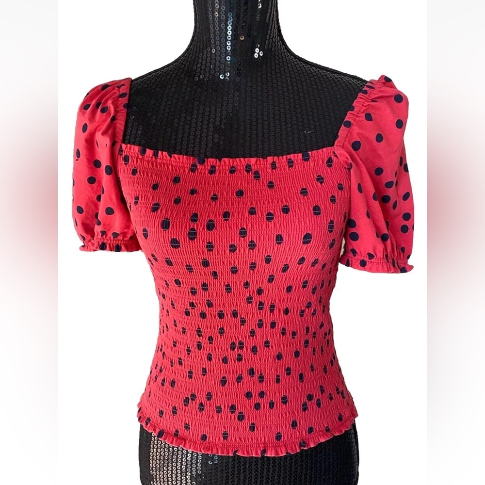 Anthropologie Dolan Left Coast Smocked Puff-Sleeved Top Red Size XS Women’s - Picture 1 of 16